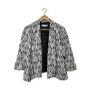 KASPER Geometric Print Textured Knit Wide Lapel Blazer